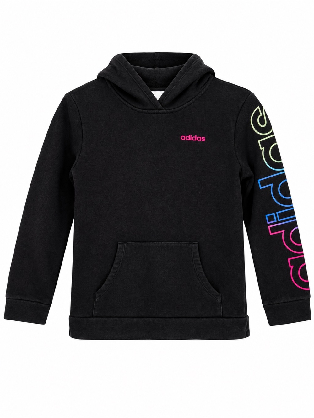 Kids adidas Black Hoodie with Neon Sleeve Logo Unisex 10/12